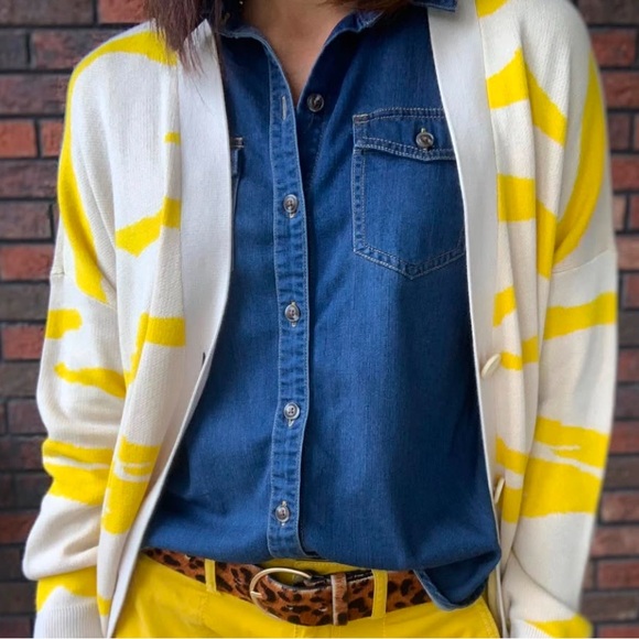 Cabi Roar Cardigan, Size Small, Yellow/Cream - Picture 8 of 10